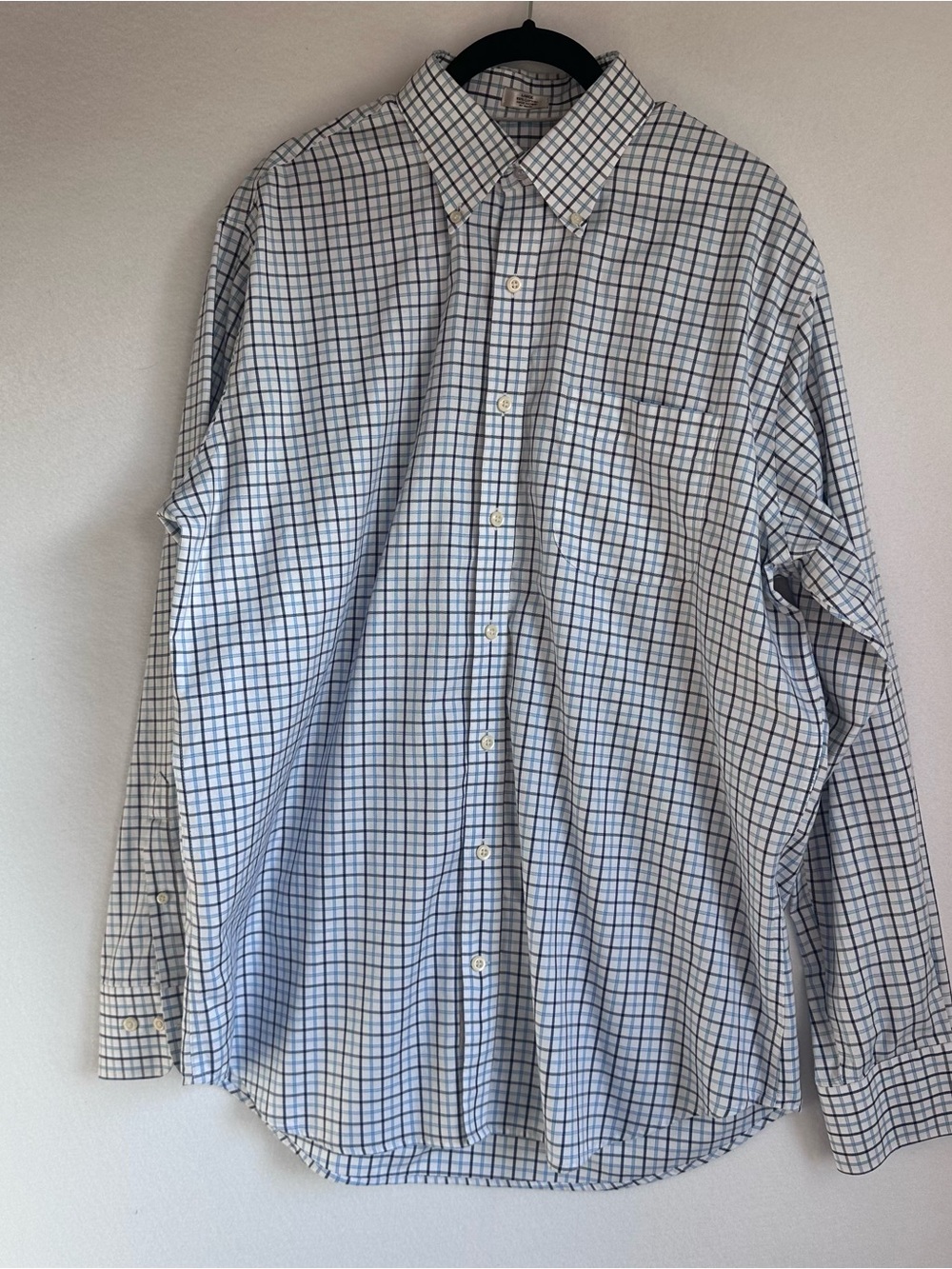 Peter Millar Nanoluxe Classic Men's Button-Down Shirt in White/Blue Plaid Size L